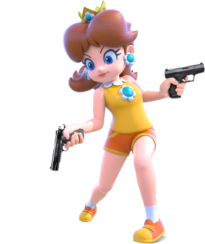 Daisy But With A Gun - Daisy Mario Tennis Ace (540x518), Png Download