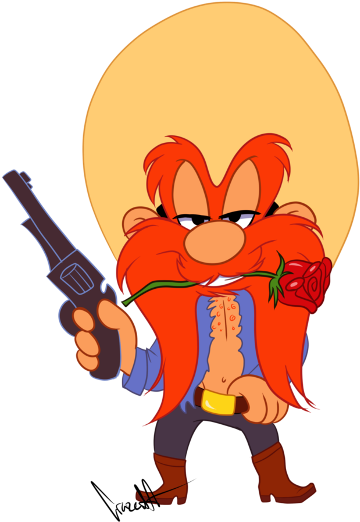 Yosemite Holding Gun From Mouth - Cartoon (450x600), Png Download