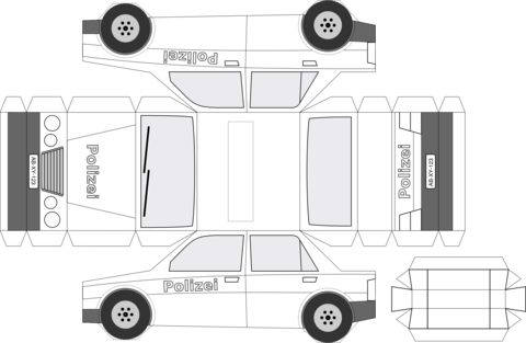 German Police Car In Black And White - Police Car Paper Toy (480x313), Png Download