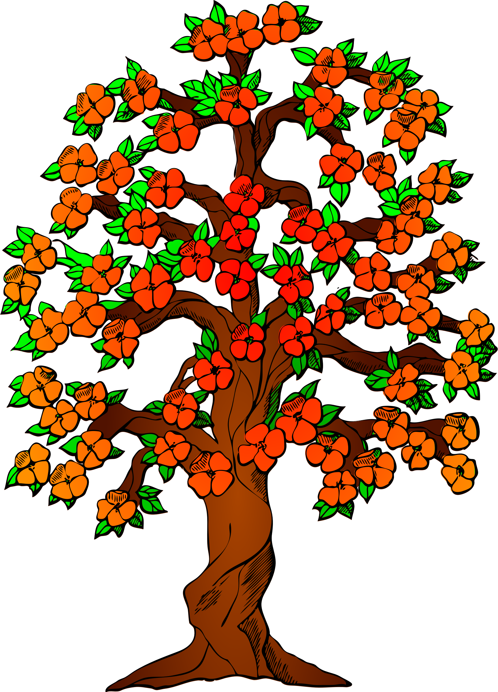 Red Blossoms On A Tree Big Image - Tree With Flower Clipart (1728x2400), Png Download