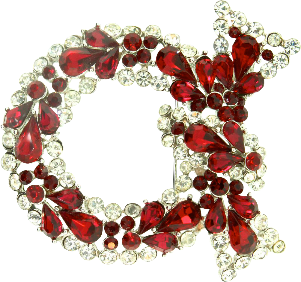 Vtg Philippe Trifari Christmas Wreath Figural Ruby (1003x1003), Png Download