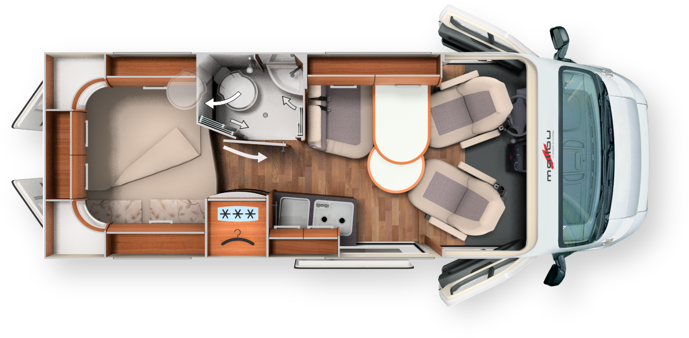 2018 Grundriss Malibu Van 600 Db Low-bed (2500x1000), Png Download