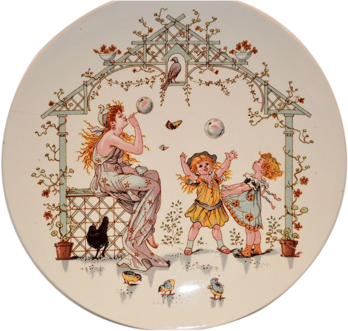 Adorable French Faience Story Plate Plaque Young (692x692), Png Download