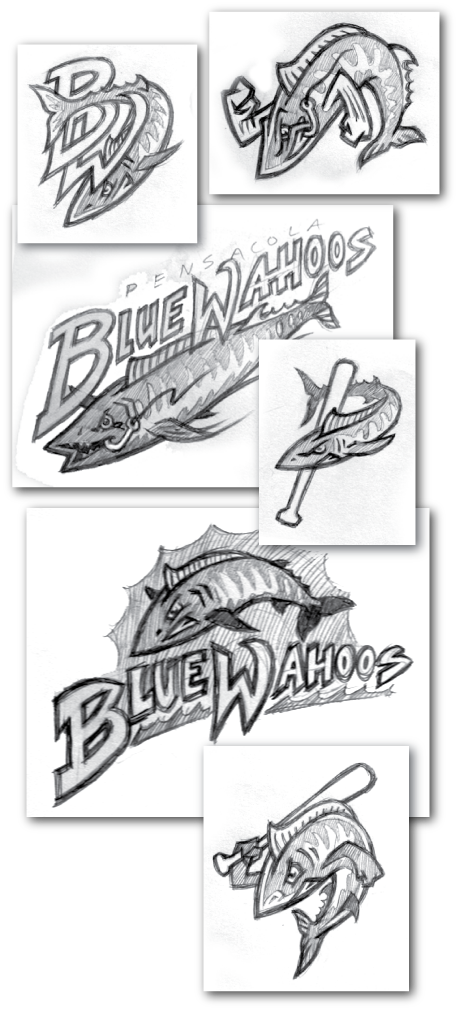 Pensacola Blue Wahoos Concept Sketches (457x1010), Png Download