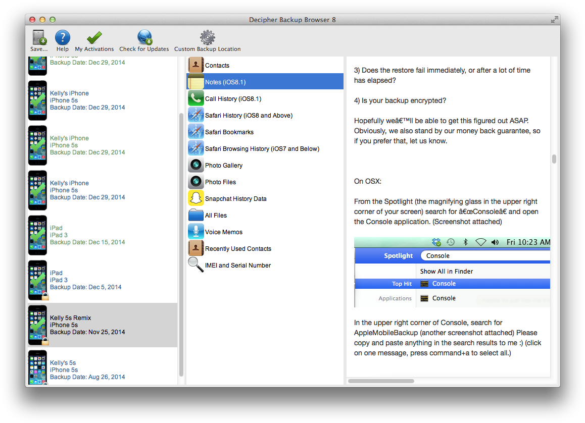 Recover Missing Iphone Notes Using Decipher Backup (1173x853), Png Download