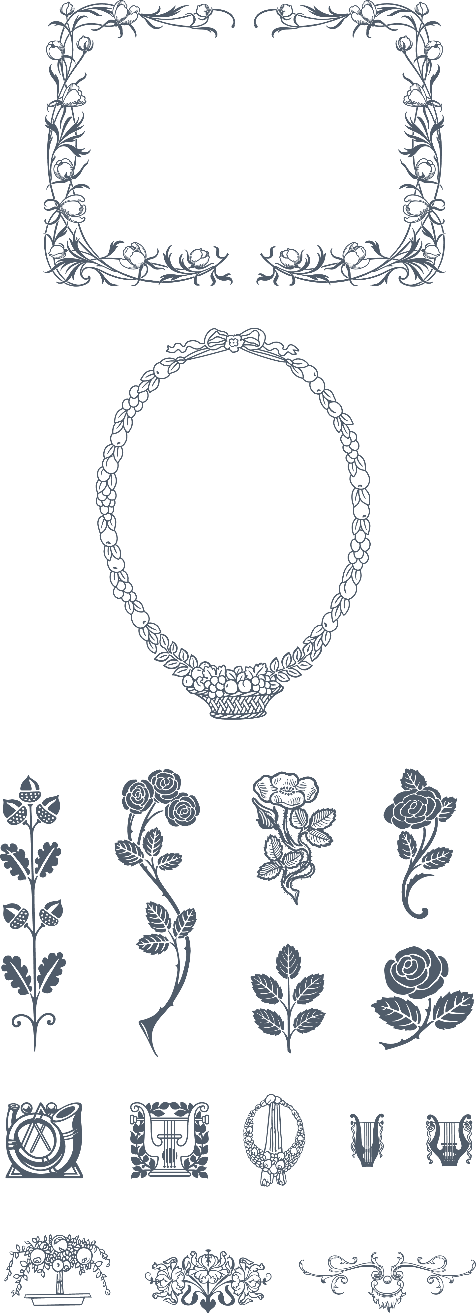 A Somptuous Selection Of Floral And Romatic Ornaments, (1920x5297), Png Download