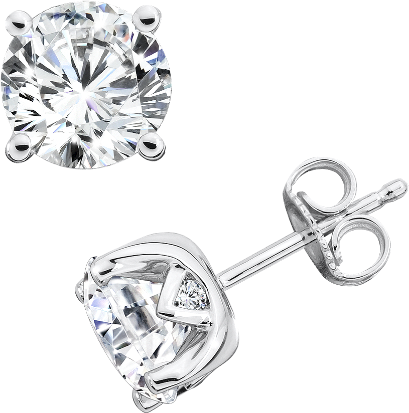 Diamond Solitaire Studs In 14k White Gold With Platinum (1000x1000), Png Download