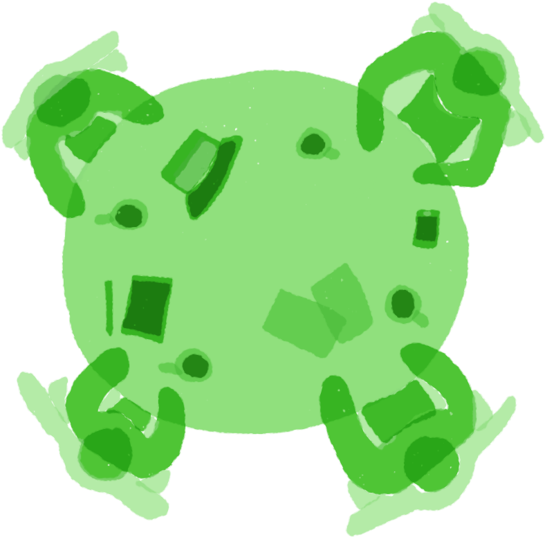 4 People Sitting Around A Table Illustration (796x778), Png Download