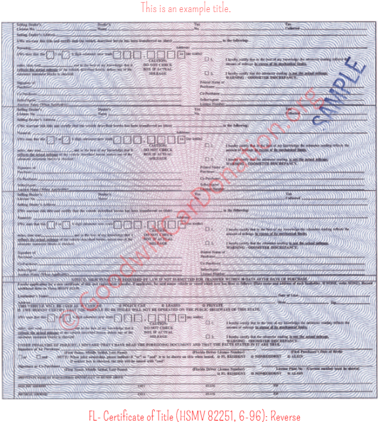 Fl Certificate Of Title Hsmv 82251 6 96 Reverse (640x640), Png Download