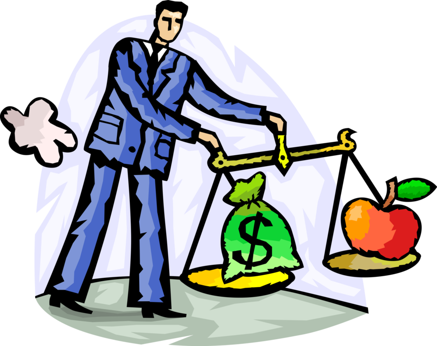 Vector Illustration Of Businessman Weighs Cash Money (883x700), Png Download