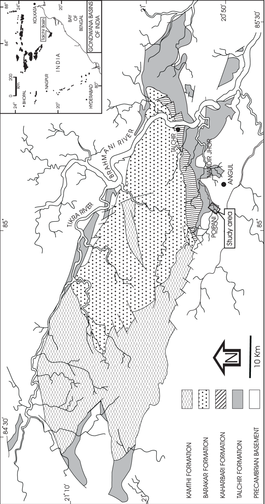 Geological Map Of The Talchir Basin, India (850x1614), Png Download