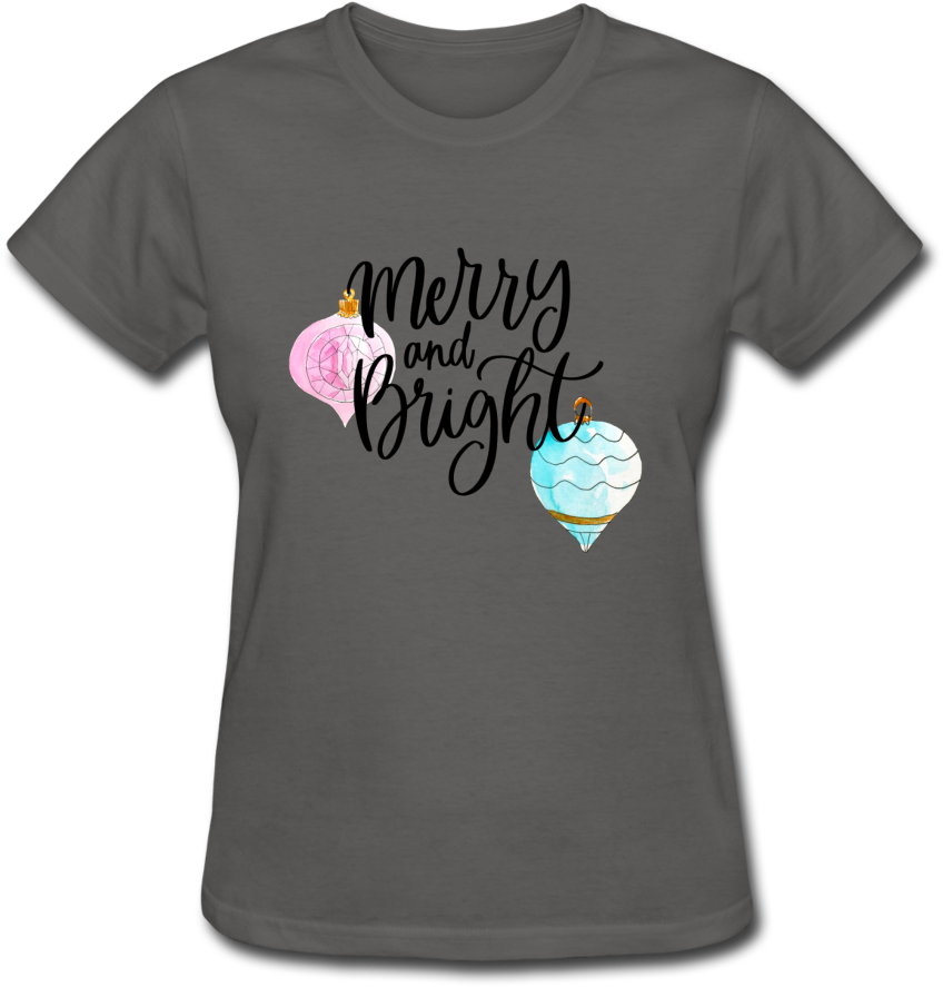 Merry & Bright Watercolor Ornaments Women T-shirt (1000x1000), Png Download