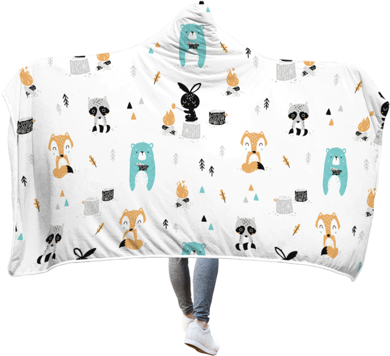 3d Happy Animals In The Forest Full-print Hooded Blanket (800x800), Png Download