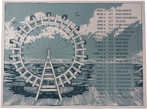 The Lumineers 2013 Us Fall Tour Screen Printed Poster - Ferris Wheel (600x600), Png Download