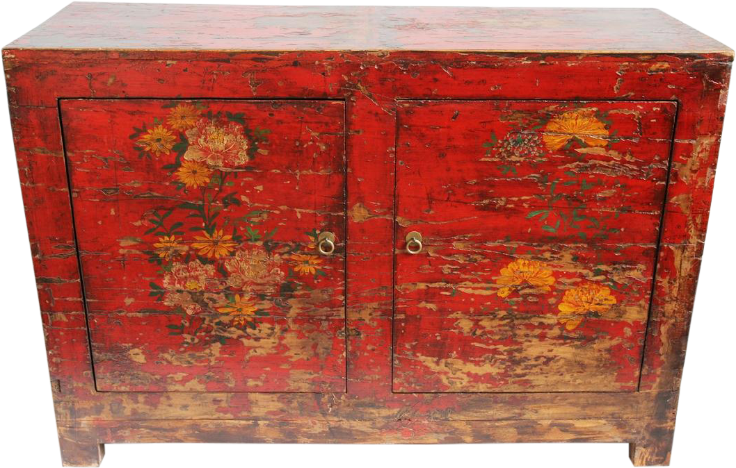 Vintage Red Painted Floral Cabinet On Chairish - Red (1200x1200), Png Download