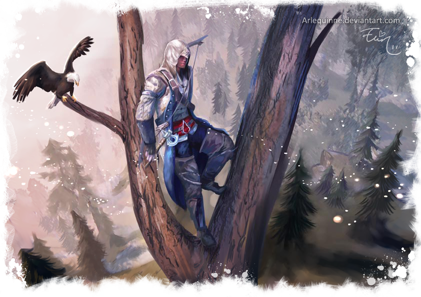 Assassins Creed Iii Connor Kenway Finds Some Peaceful - Assassin's Creed Connor Art (820x579), Png Download