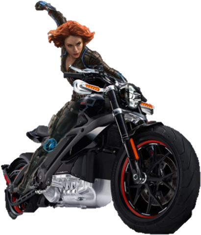 Age Of Ultron Black Widow With Bike - Cool Electric Cruiser Motorbikes (600x502), Png Download