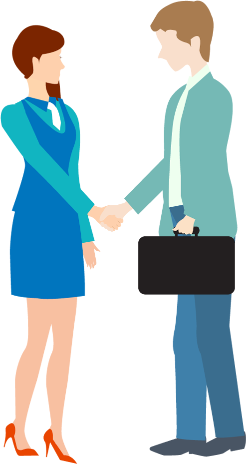 Cartoon Business Man And Woman Shake Hand - Free Clip Art Business Handshake (500x940), Png Download