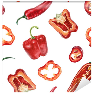 Watercolor Chili And Red Pepper Pattern Wall Mural - Chili Watercolor (400x400), Png Download