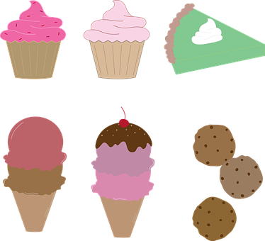 Cupcake Pie Ice Cream Cookies Dessert Food - Ice Cream And Cookies Clipart (374x340), Png Download