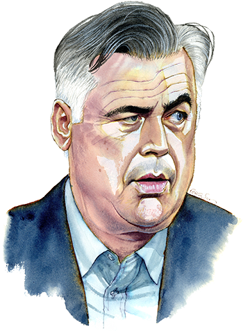 Illustration By James Ferguson Of Carlo Ancelotti - Caricatura Carlo Ancelotti (350x480), Png Download