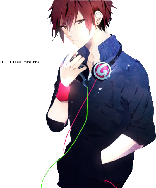 Anime boy with headphones