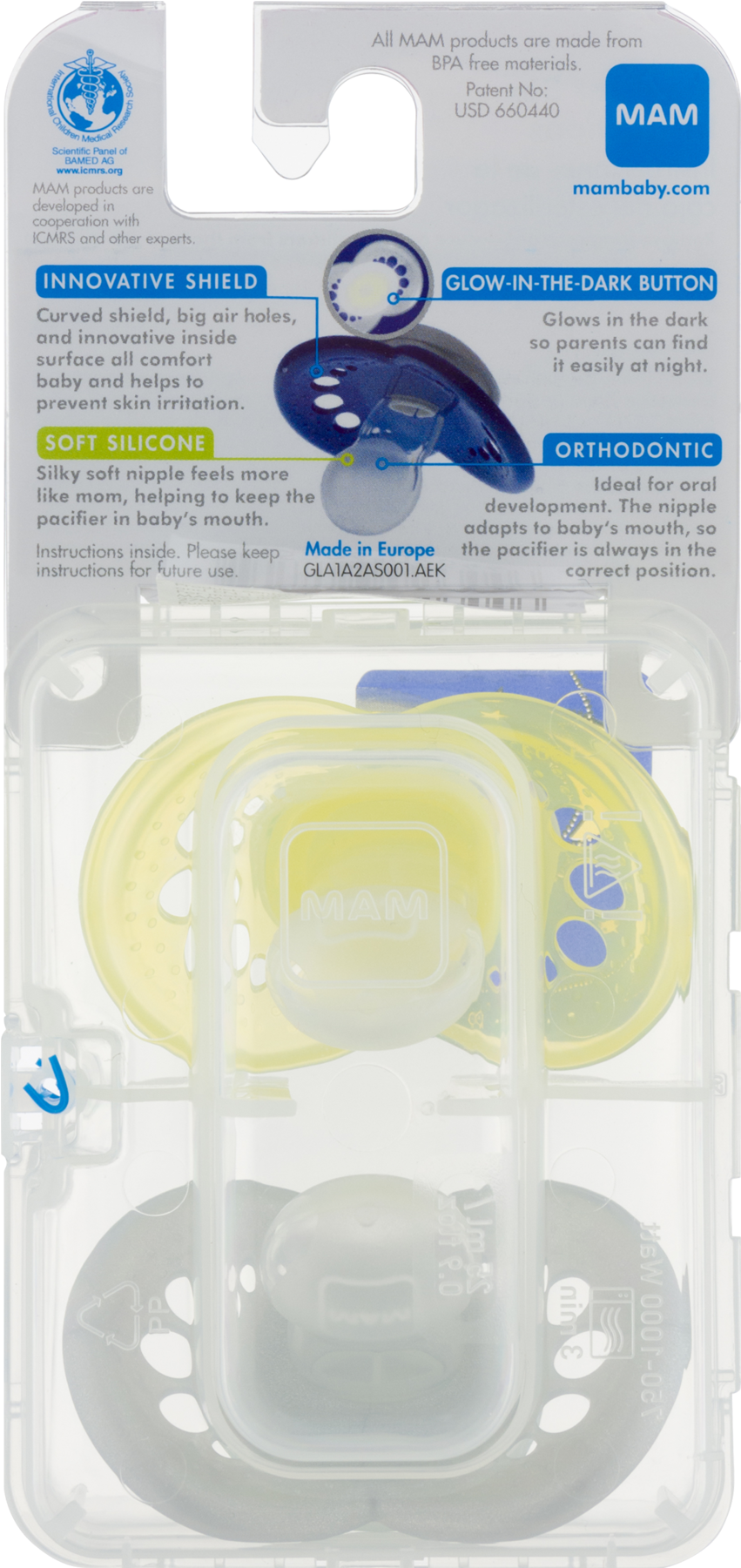 Mam Glow In The Dark Night Orthodontic Pacifier, Colors (1800x1800), Png Download