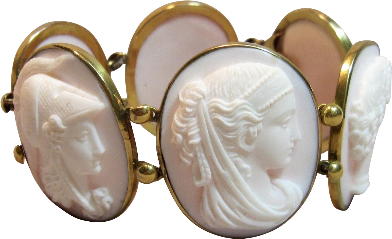 Vintage Panel Link Conch Shell Cameo Bracelet (1309x1309), Png Download
