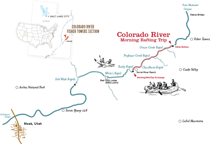 Moab Rafting Morning Map (960x605), Png Download