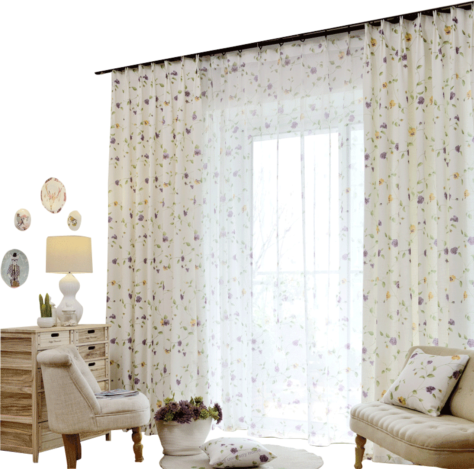 Korean Pastoral Style Printing Blackout Curtains Fabric (1600x1600), Png Download