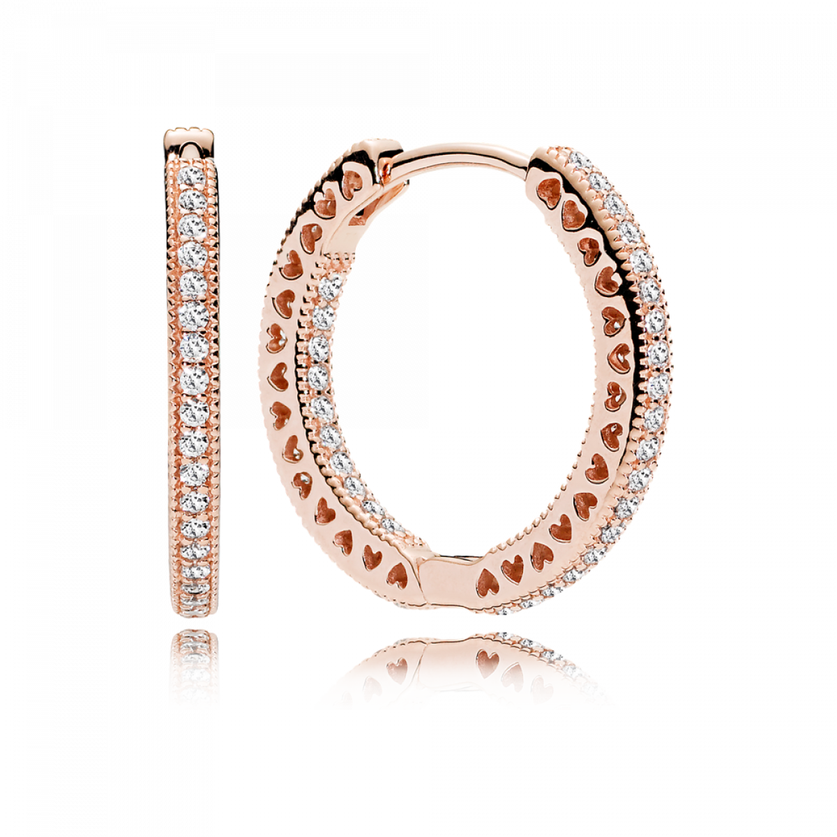 Pandora Rose Hoop Earrings With Clear Cubic Zirconia, (1200x1200), Png Download