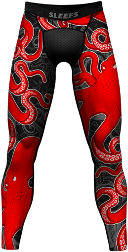 Kraken Octopus Red Black Tights For Men (600x600), Png Download