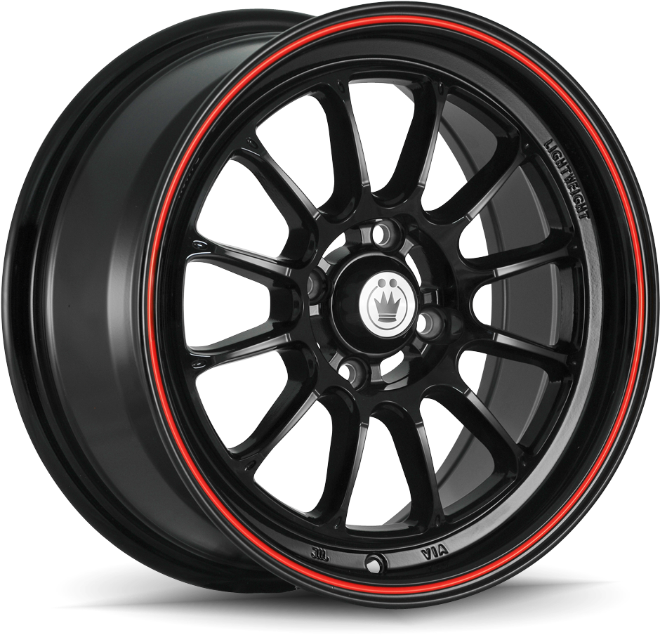 Konig Tweakd 16x7 4x100 Et40 Gloss Black W/ Red Stripe (1000x1000), Png Download