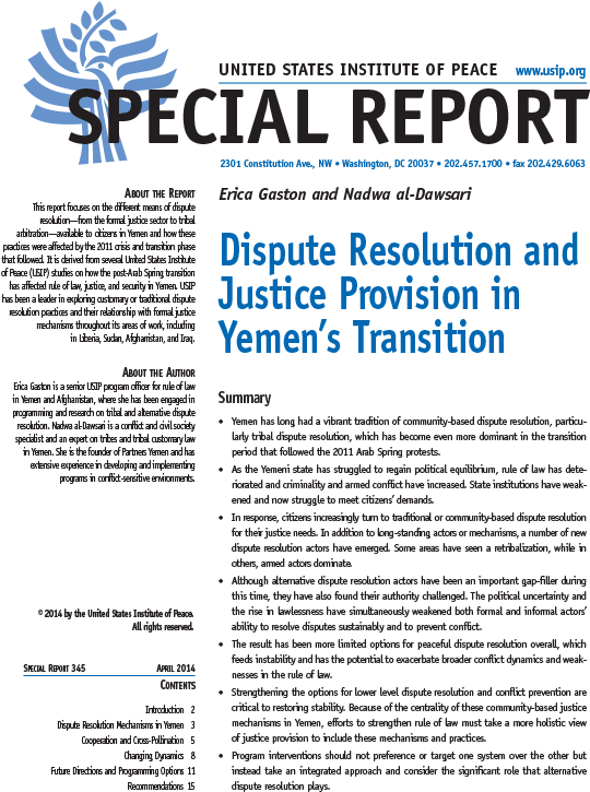 Dispute Resolution And Justice Provision In Yemen's (612x792), Png Download