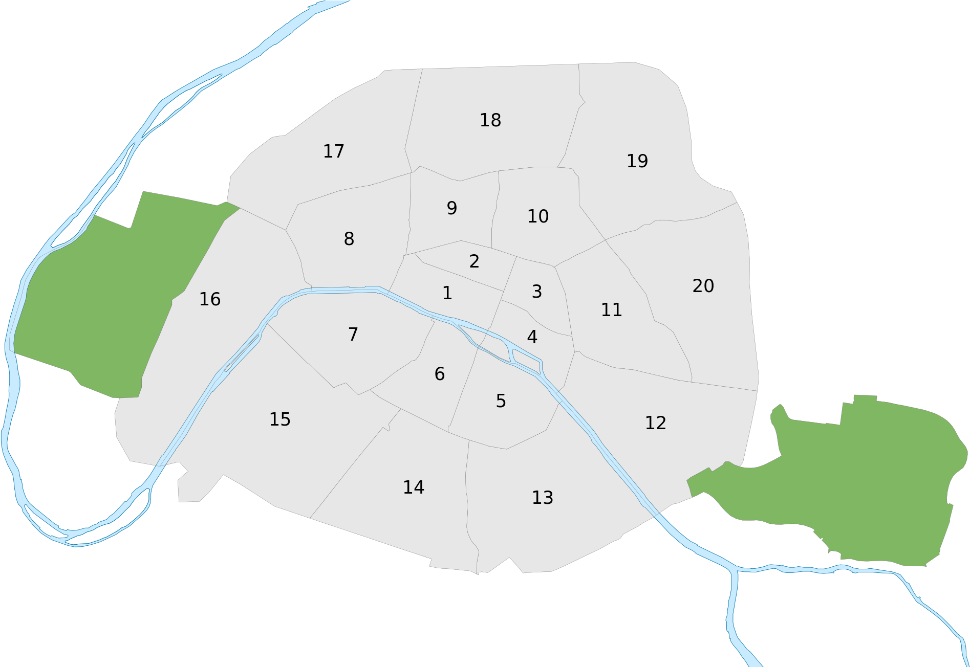Numbered Map Of Paris With Bois De Boulogne And Bois (2000x1303), Png Download