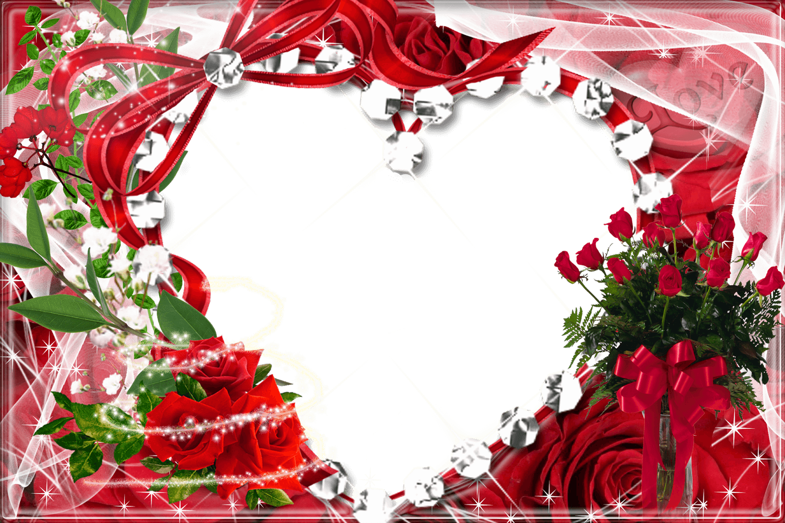 Marco De Foto Con Forma De Corazón Y Rosas (1600x1067), Png Download