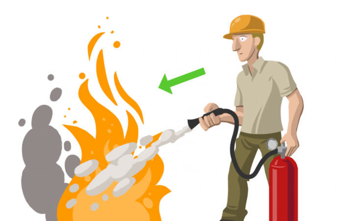 Ilustración De Un Trabajador Lanzando Un Extintor Sobre (720x450), Png Download