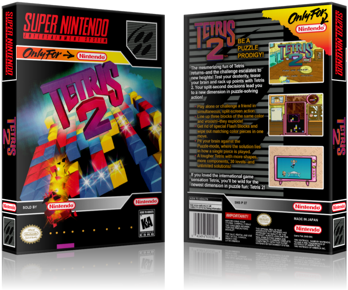 Tetris 2 Replacement Nintendo Snes Game Case Or Cover (900x650), Png Download