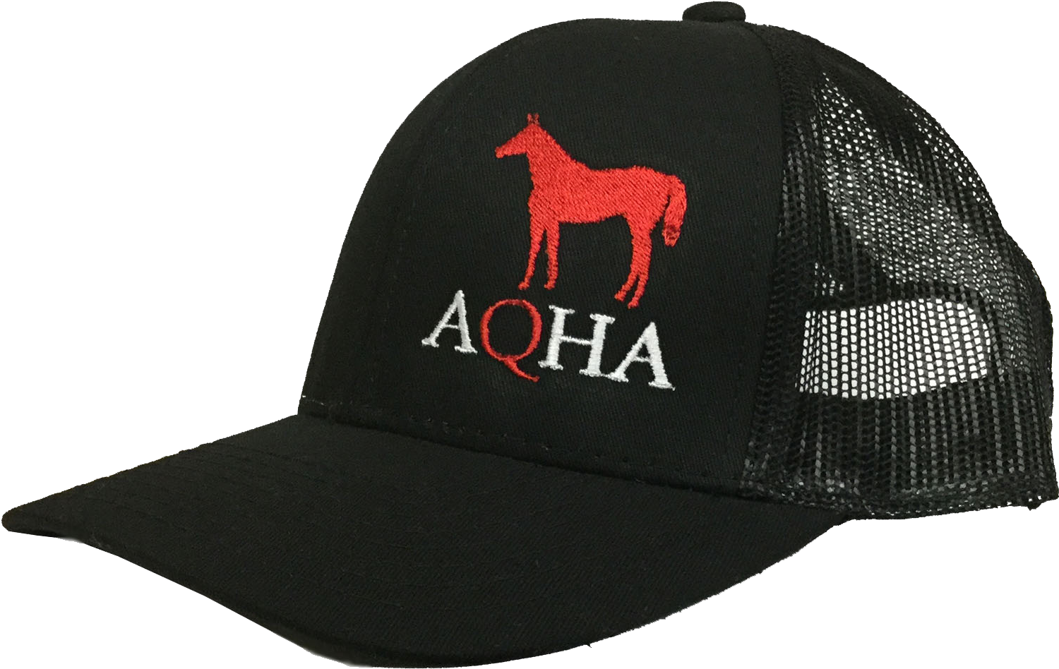 Black Mesh Cap Red Horse (1704x1110), Png Download