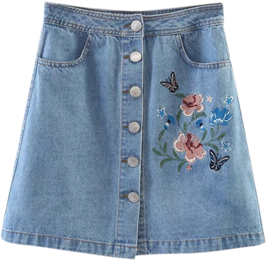Embroidered Single-breasted Denim Skirt Light Blue (558x744), Png Download