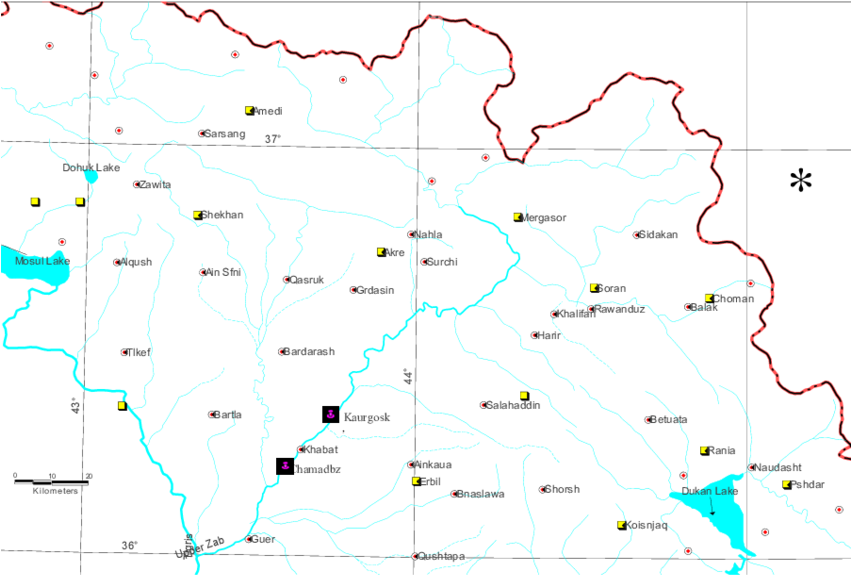 Map Of Iraq Showing The Studying Sites On Greater Zab (850x595), Png Download
