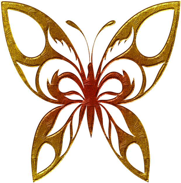 Butterfly, Abstract, Gold Embossed, Beautiful, Png (720x720), Png Download