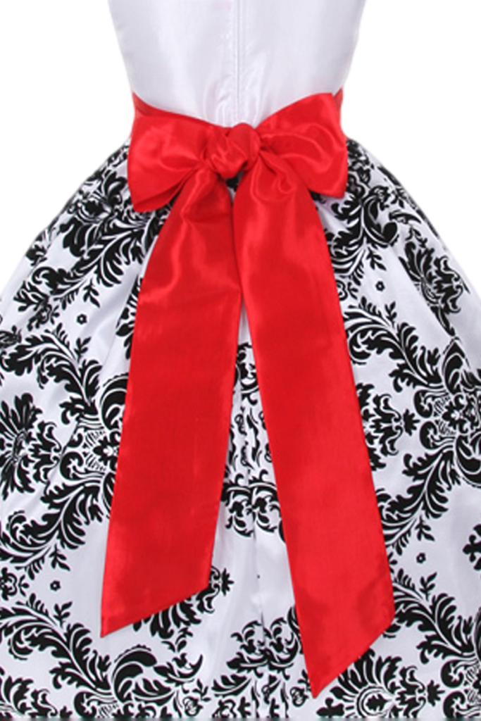 Black Flocked Damask & White Taffeta Girls Christmas (683x1024), Png Download