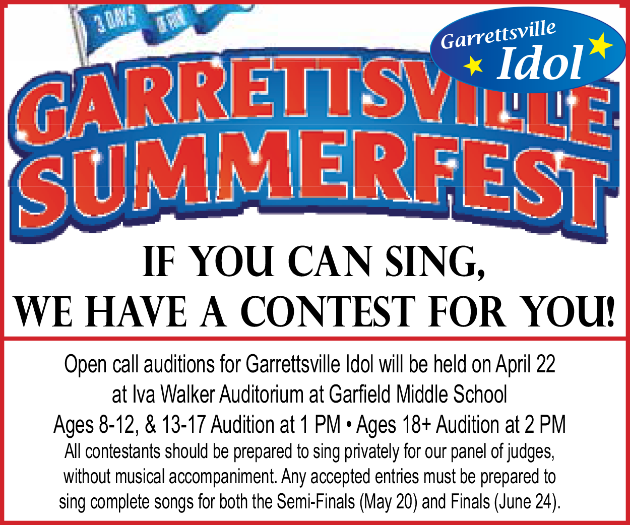 Garrettsville Idol Side Banner Mp Web 300×250 (1250x1042), Png Download