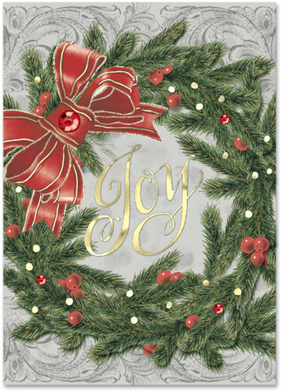 Joy Wreath Boxed Holiday Cards (600x600), Png Download