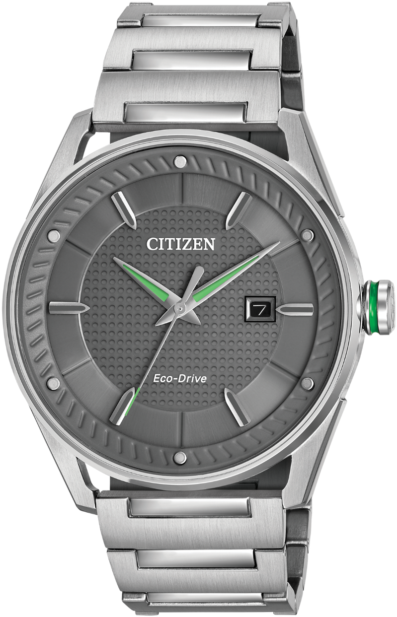 Gents Eco Drive With Dark Grey Dial And Green Hands, (836x1280), Png Download