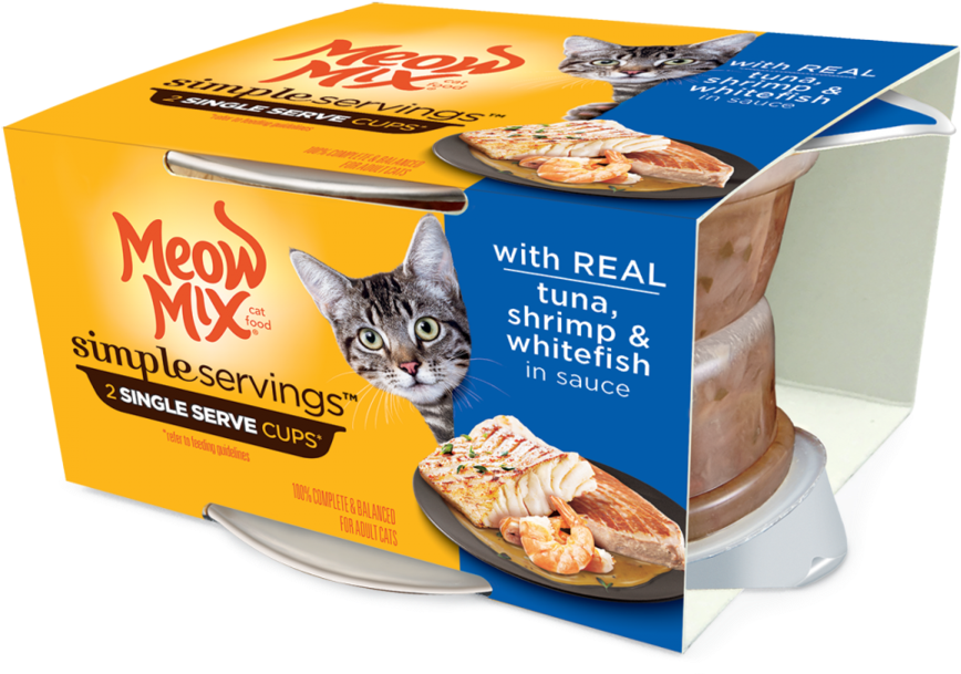 Meow Mix Simple Servings Adult Tuna, Shrimp And Whitefish (900x900), Png Download
