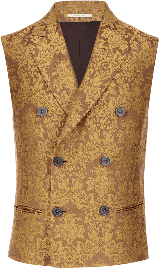 Golden Silk Linen Double Breasted Jacquard Vest Ss19 (960x1440), Png Download