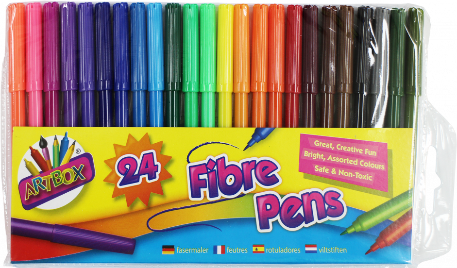 Fibre Tip Pens 24's In Hang Pack (940x587), Png Download