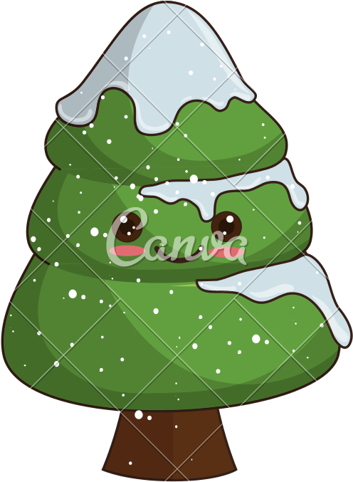 Kawaii Christmas Tree (496x677), Png Download